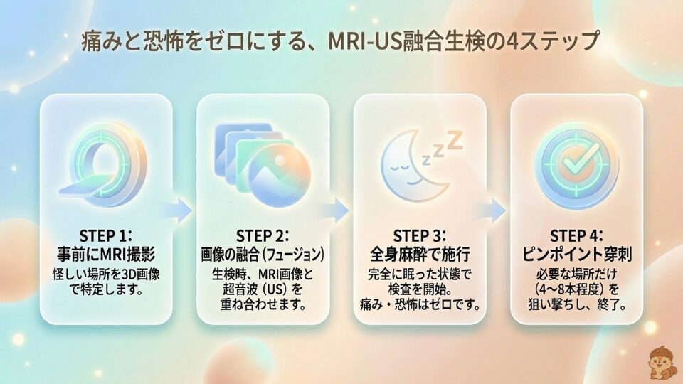 痛みと恐怖をゼロにするMRI-US融合生検の4ステップ