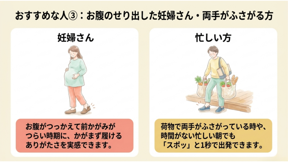 おすすめな人③ お腹のせり出した妊婦さん・両手がふさがる方